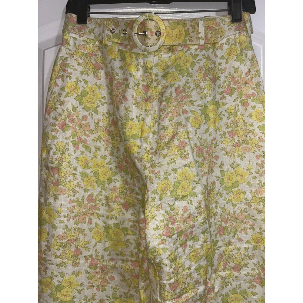 ZIMMERMANN Goldie Women’s Linen Belted Floral Wide Leg Pants size 1/S - Picture 3 of 7